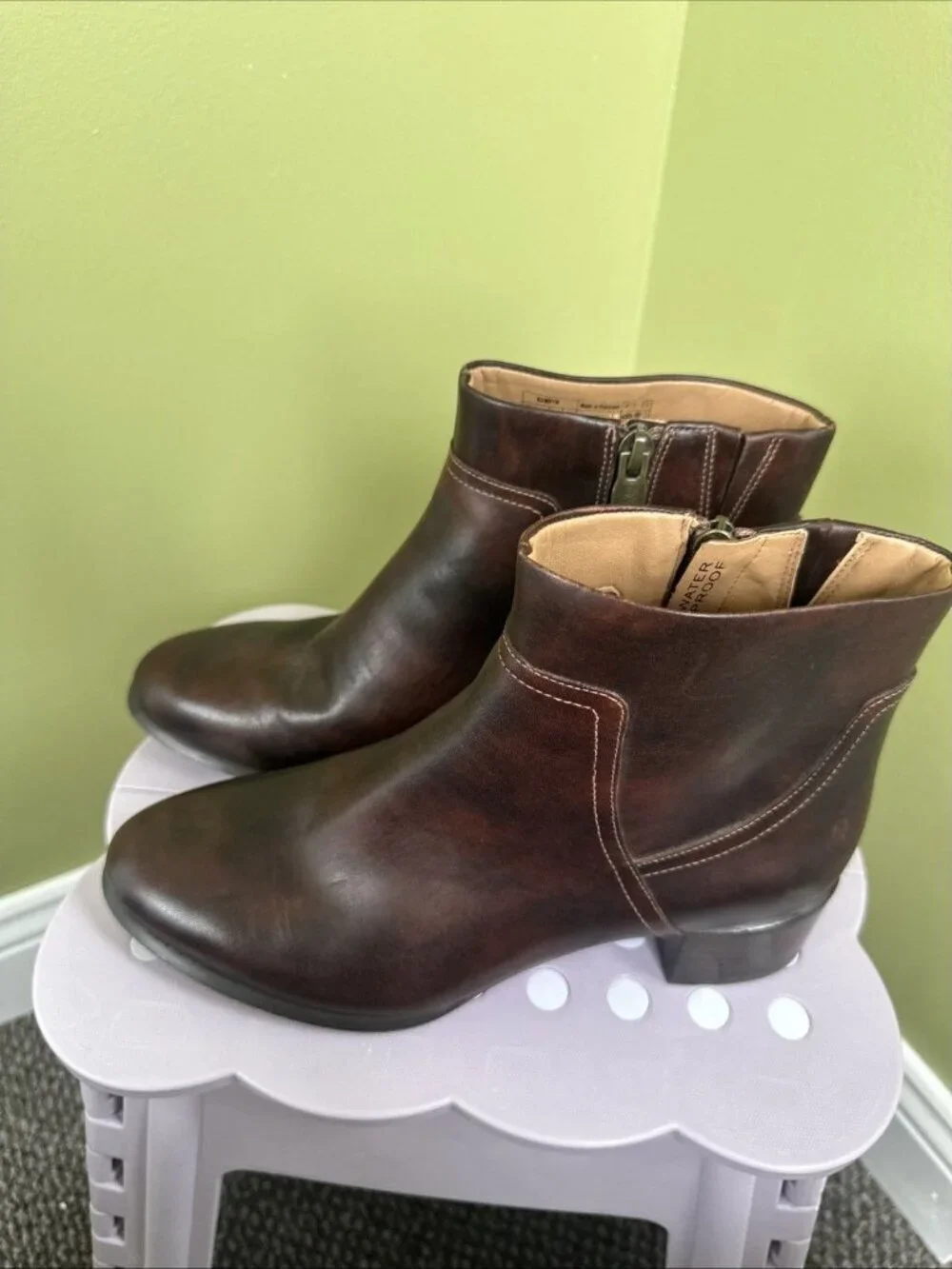 Vionic Kamryn Ankle Boots Brown 7.5 Leather Side Zip